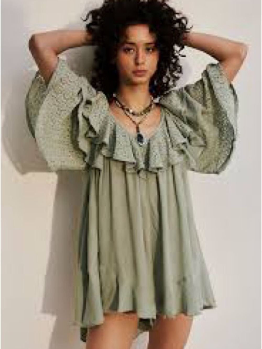 Free People Sage Green Ruffle Romper
